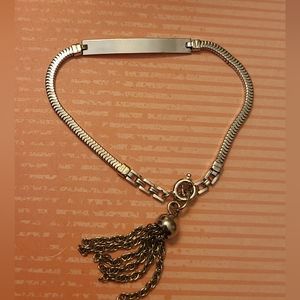 Sterling silver name Id bracelet with tassel-- stamped sterling